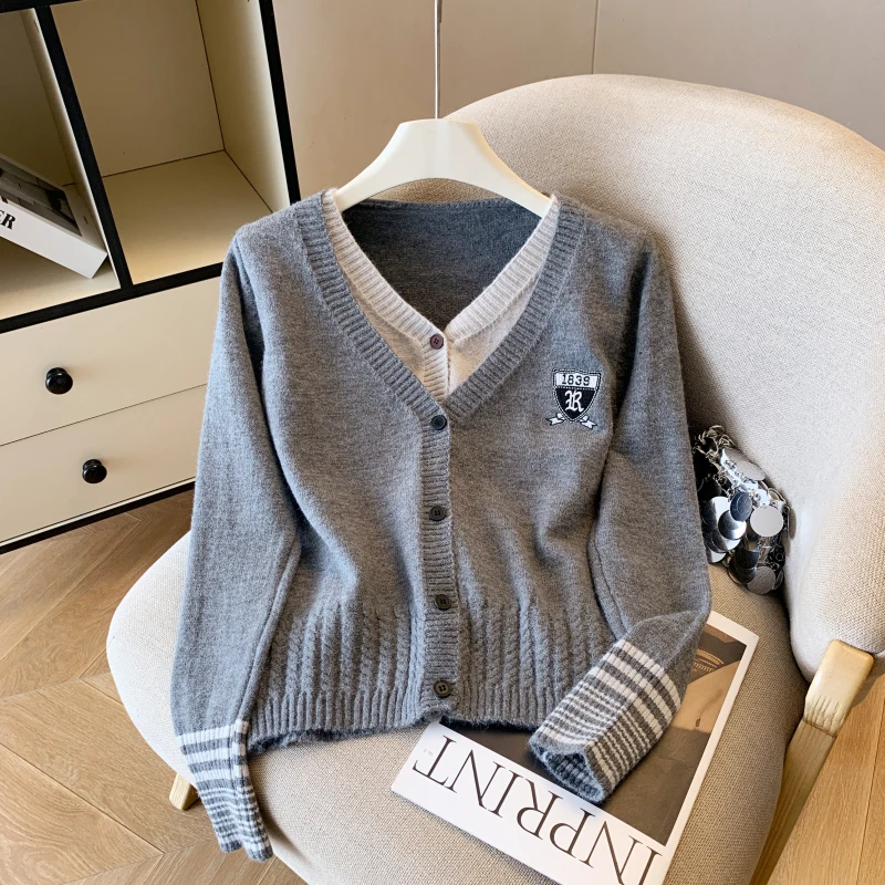 وهمية 2 قطع متماسكة سترة البلوز المرأة 2026 ملابس علوية بأكمام طويلة للربيع الخامس الرقبة القمم أنيق شيك موضة خمر السيدات لاعبا