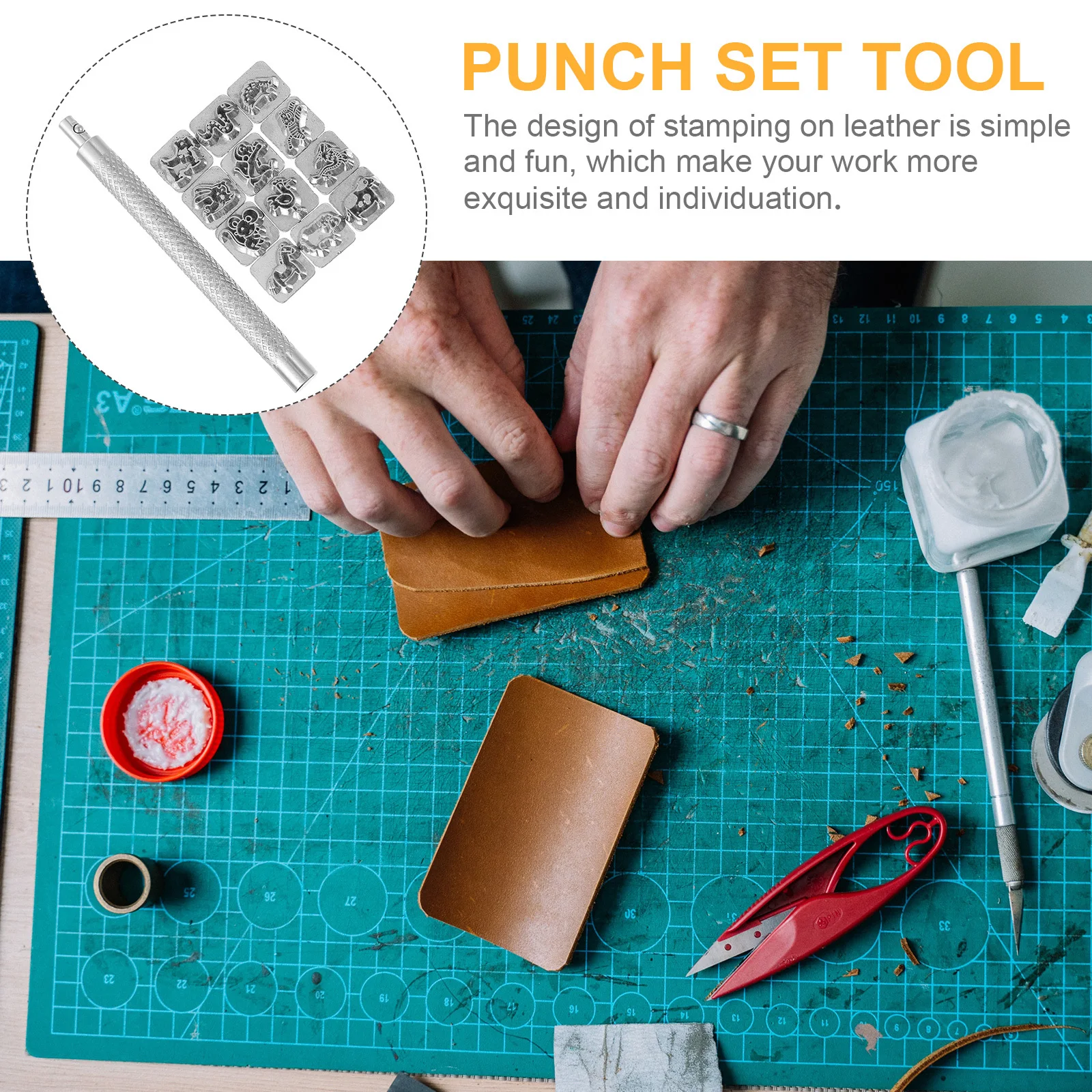 

1Set Chinese Zodiac Stamping Tool Kit 12 Pattern Craft Stamp Set Zinc Alloy Handle for DIY Punch Press