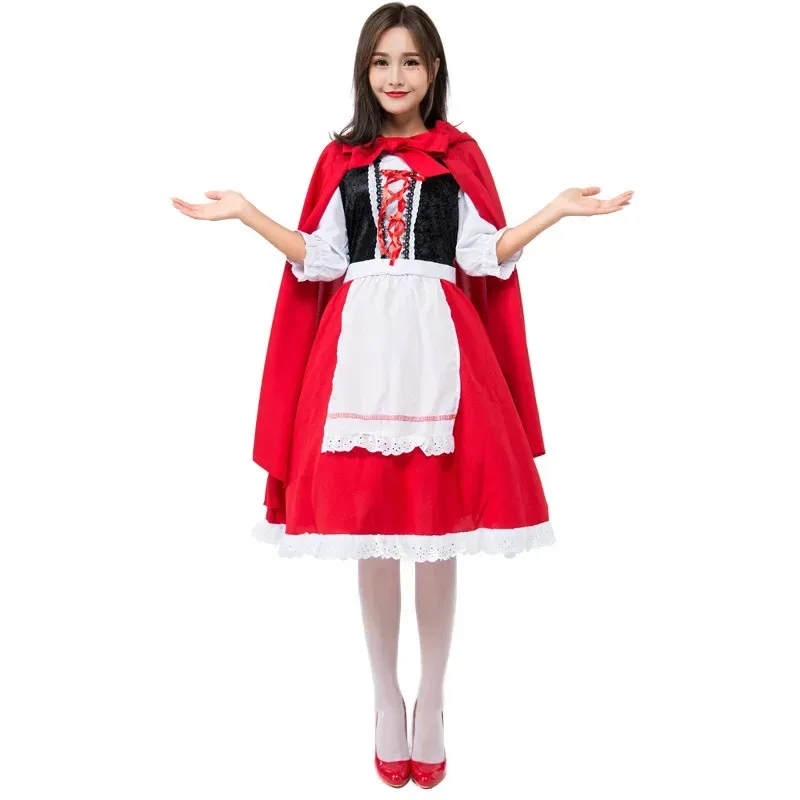 

Little Red Riding Hood Princess Costume Sexy Adult Classic Fairy Tale Hooded Cosplay Dress for Carnival Party Nightclub