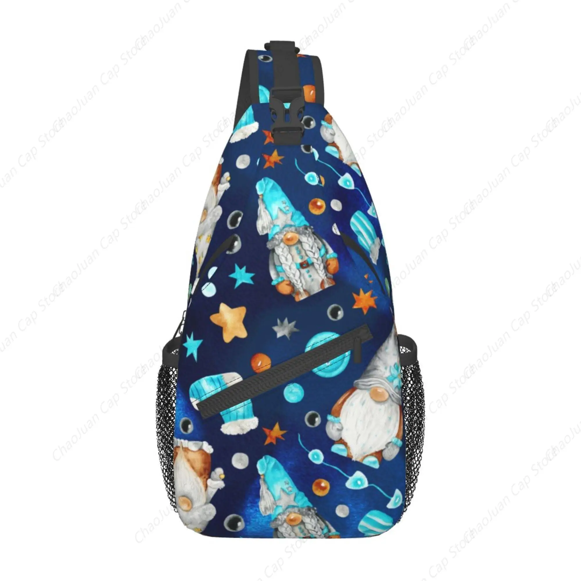 

Unisex Watercolor Cute Gnomes Dark Blue Sling Backpack | Lightweight Waterproof Anti-Theft Gym Travel Daypack