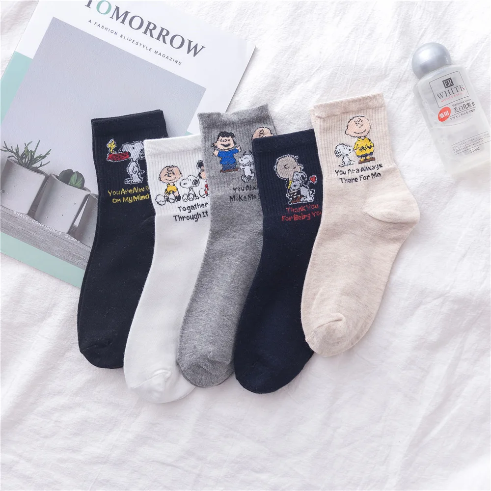 

For Snoopy Socks Cartoon Cotton Absorbent Socks Women Comfortable Soft Breathable Sports Socks Spring Fall Mid Tube Sock