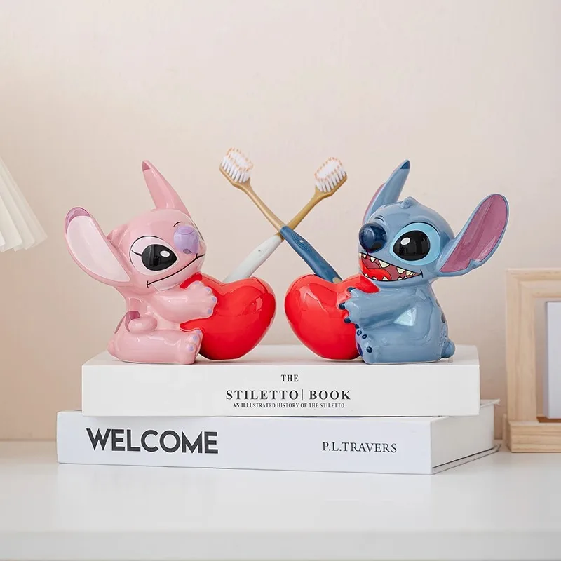 Miniso Toothbrush Holder Stitch Angel Cartoon Anime Figures Creative Ceramic Washstand Interesting Utility Toothbrush Storage