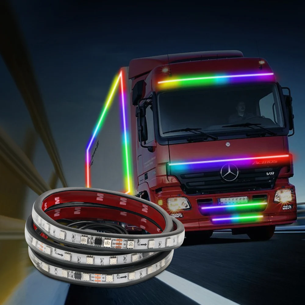 24V Car LED RGB Light Strip Strobe Running Streamer Bar Underglow Bottom Chassis Ambient Lamp Truck Bus Atmosphere Lamp Styling