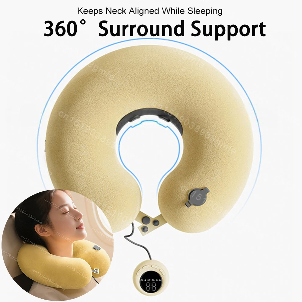 

Electric U-Shaped Neck Pillow Inflatable Fatigue Relief Travel Flight Headrest Sleep Support Cushion 6-Modes Valentine Day Gift