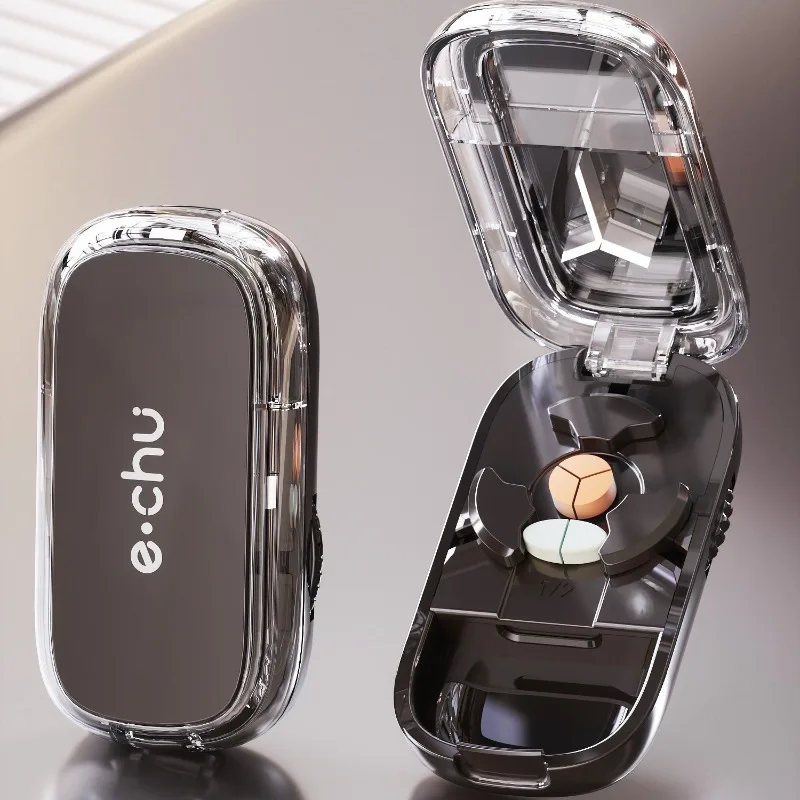 Multi- Functions Pill Cutter Portable Drug Tablet Storage Box 1/3, 2/1, 4/1 Pill Splitter Medicine Dustproof Divider Organizer