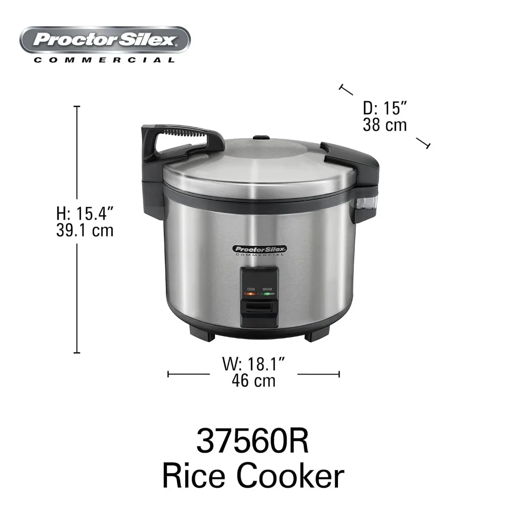 Rice Cooker/Warmer, 60 Cups Cooked Rice, Non-Stick Pot, Hinged Lid, Stainless Steel Housing