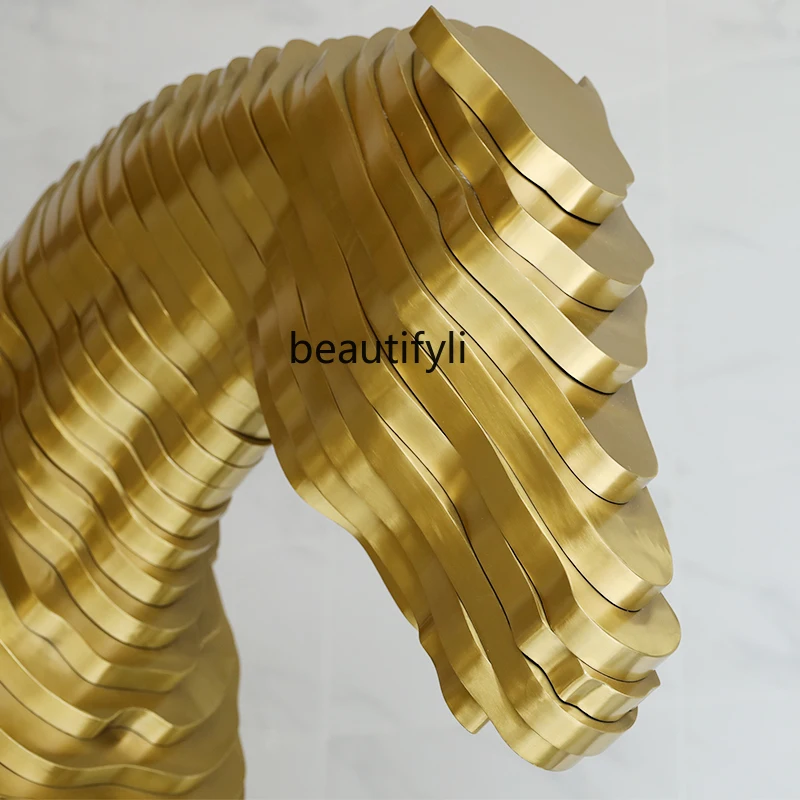 CXH Modern Large Horse Head Sculpture Metal Decoration Light Luxury Hotel Artwork Floor Ornaments