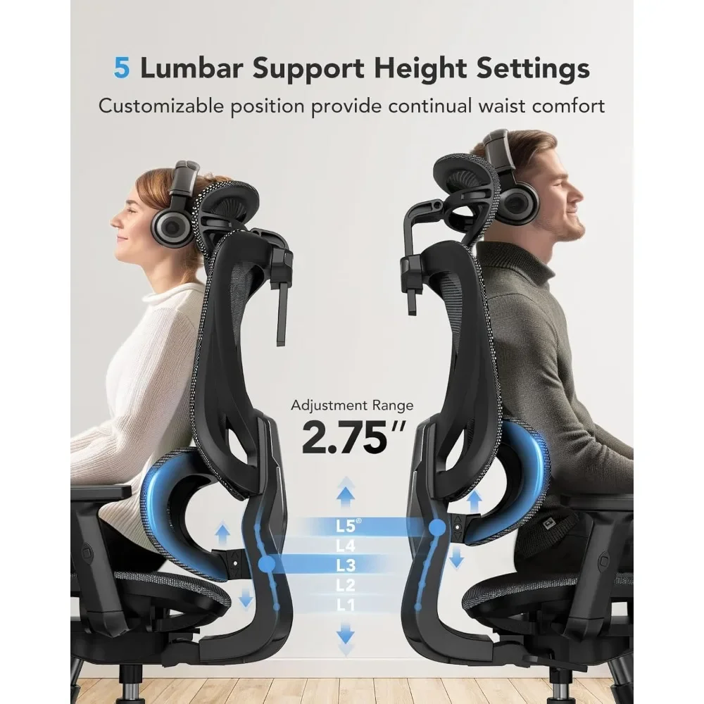 Ergonômica Mesh Office Chair Cadeira de escritório de encosto alto Apoio lombar ajustável Braços Inclinação de balanço Cadeira de jogos de computador