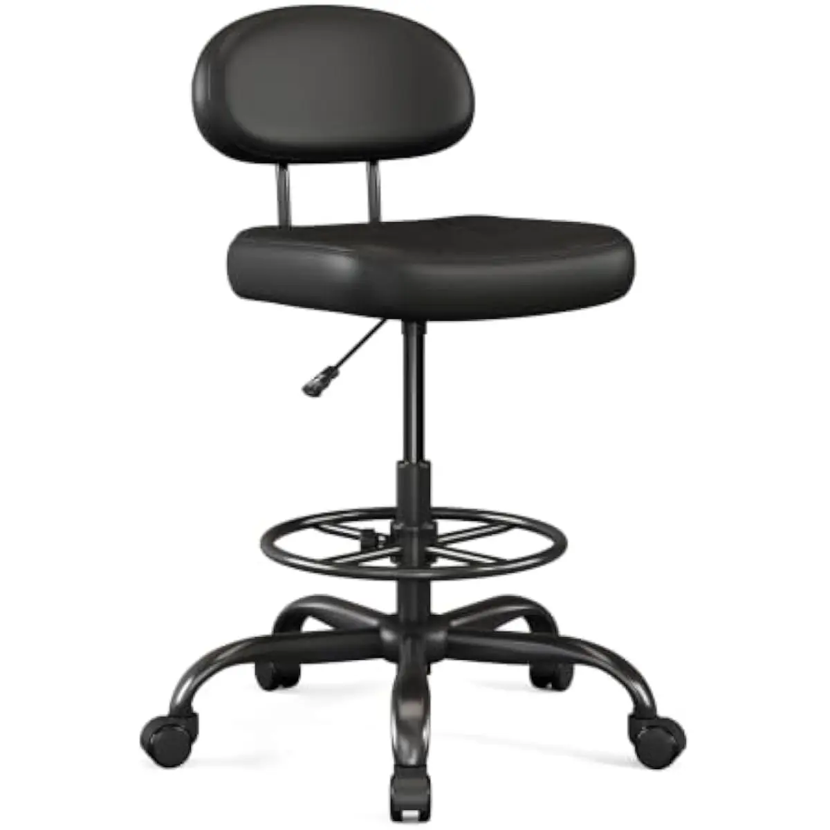 Ergonomic C-shaped lumbar support drafting stool with 3.3-inch memory foam seat, adjustable height from 34.6 to 43.3 inches, int
