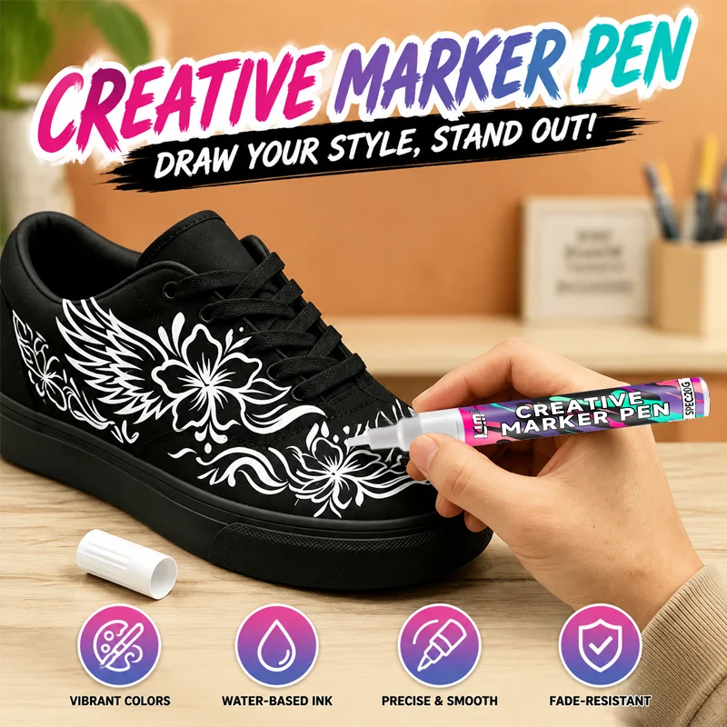 White Paint Marker Pen 20G Water Based Quick Dry Drawing Pen For Fabric Shoes Canvas DIY Art And Dark Surface Customizing