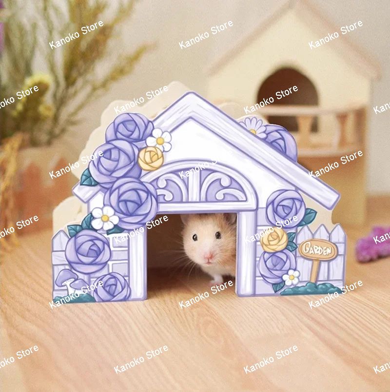 

Purple Rose Series Wooden Hamster House Small Animal Cage Landscaping Supplies Rat Accessories Hamsters Hideout