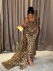 Simple Leopard Mermaid Evening Dresses Sleeveless Formal Occasion Gown Ruffled Prom Dress Evening Gowns 2024 Ankle Length