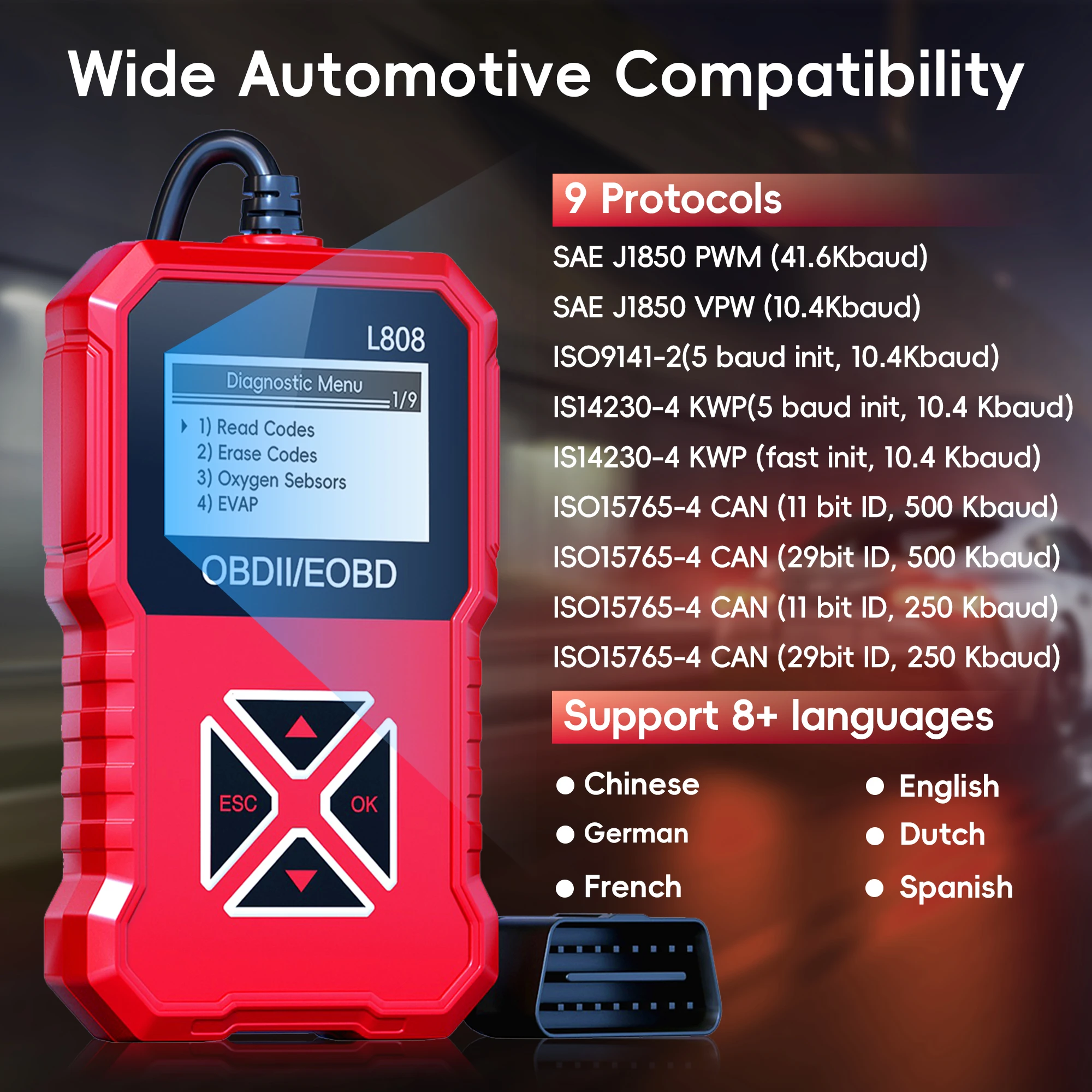 OBD2 Scanner, Enhanced OBD II Auto Code Reader, Car Diagnostic Scan Tool Vehicle Check Engine Light Analyzer for All OBDII Vehic
