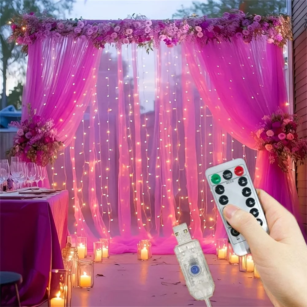 8 وضع LED عطلة USB الستار سلسلة أضواء 3M 6M عيد ميلاد الديكور جارلاند عيد الميلاد الجنية ضوء حفل زفاف ديكور المنزل #1