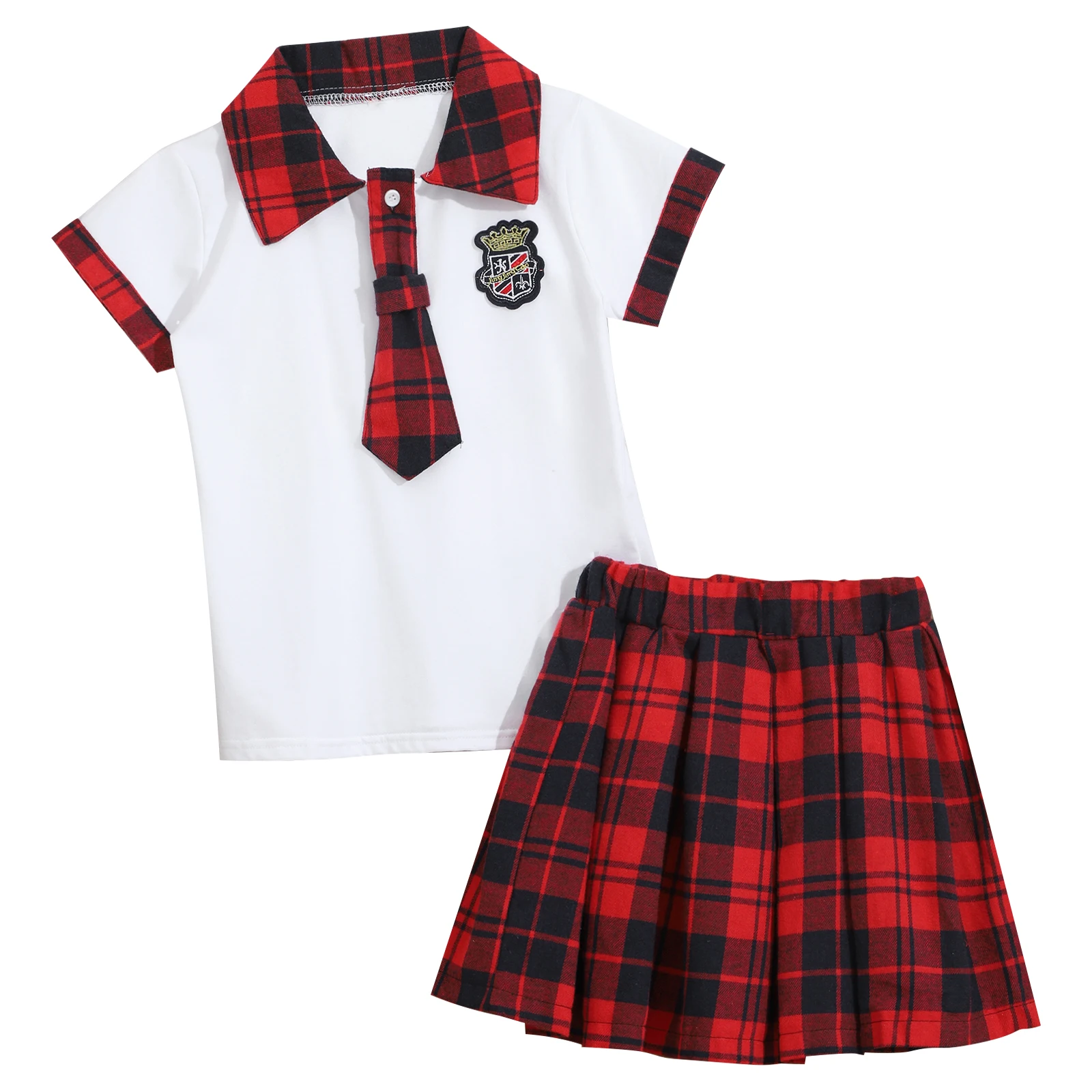 Kids Girls Student Preppy Style School Uniforms Set Tops with Pleated Skirt Children Schoolgirl Choir Stage Performance Suit