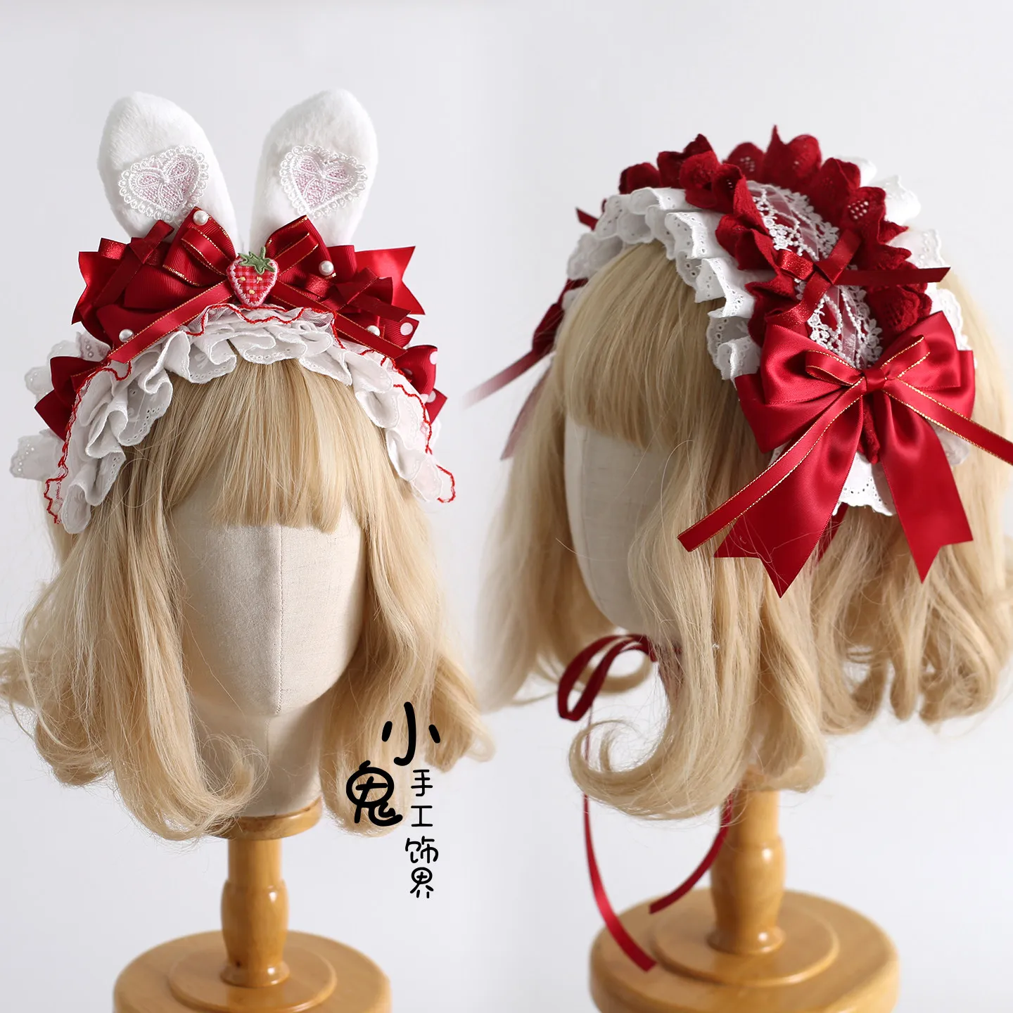 

Original Lolita Cupcake Red Rabbit Ear Headband Bow Rabbit Headband Strawberry Cake Hairpin Hair Accessories