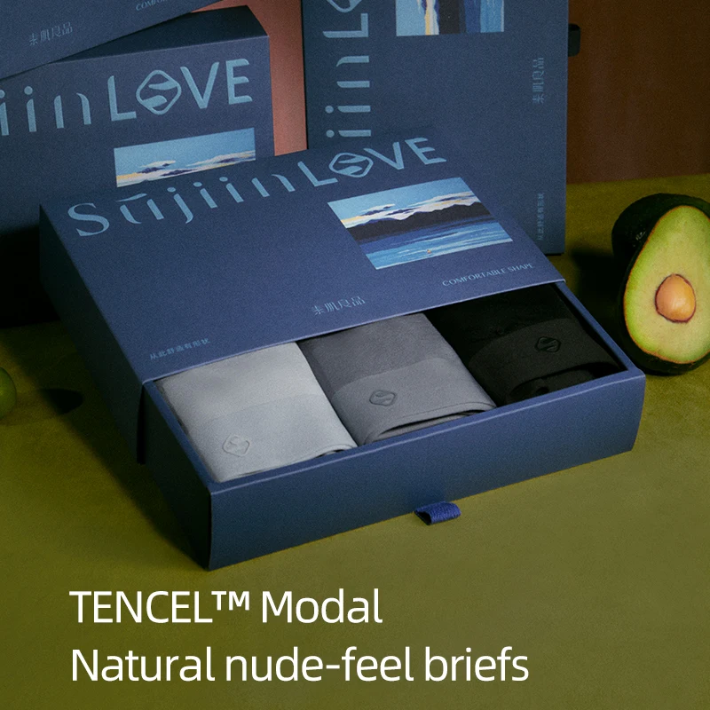 SUJIIN 3Pcs/Lot Men Panties Underwear Breathable Cotton Crotch Panties Modal Boxers Man 5A Antibacterial Panty Gift Box MR001