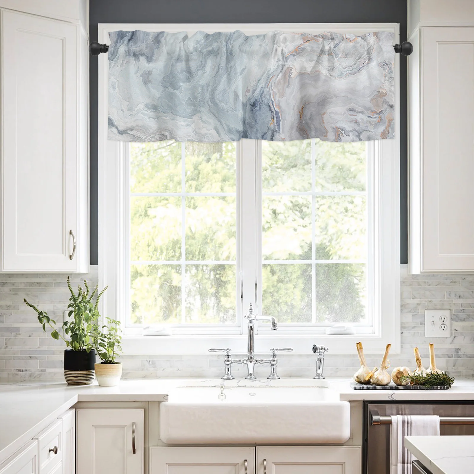 ZEDLIYU Valances for Windows Kitchen Living Room Small Window Valance Marble 1 Panel, 42 x 12 Inch