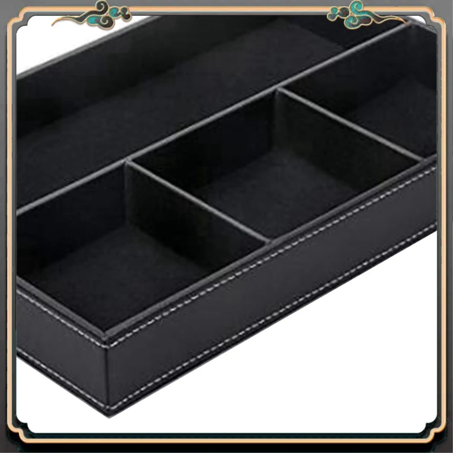 

ASMA-2X 4 Slots Desk Drawer Organizer, Pu Leather Drawer Storage Organizer Divider (Brown&Black)