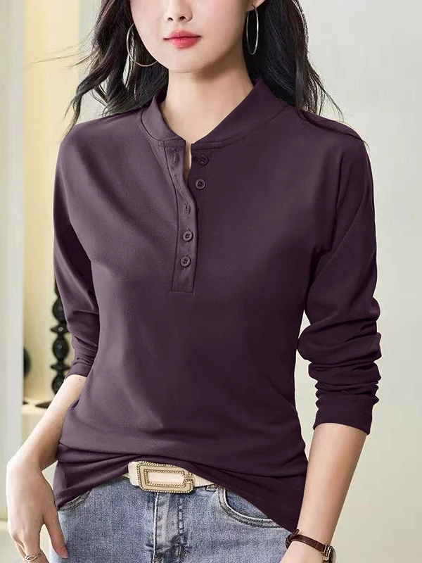 Afslankend effect Lange Sve T-irt Dames losse plus size knoopshirt Trendy herfst nieuwe Sle Koreaanse Sle top
