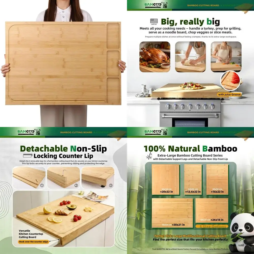 

Extra Large Bamboo Cutting Board 30x21 with Stovetop Cover, Over-Sink Design and Non-Slip Feature for Kitchen Countertop Use
