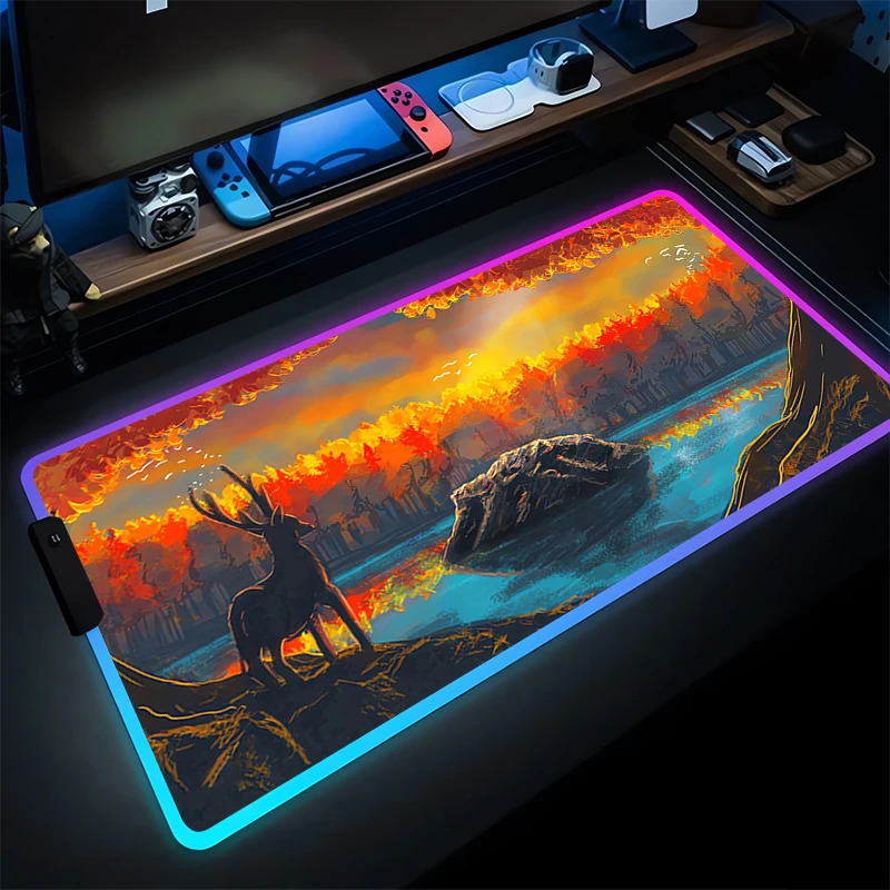 

Mouse Pad E-sports Gamer Speed RGB PC Gaming Rubber Moon Keyboard Pad LED Notbook Stardew Valley Night Desk Mat Cartoon Mousepad