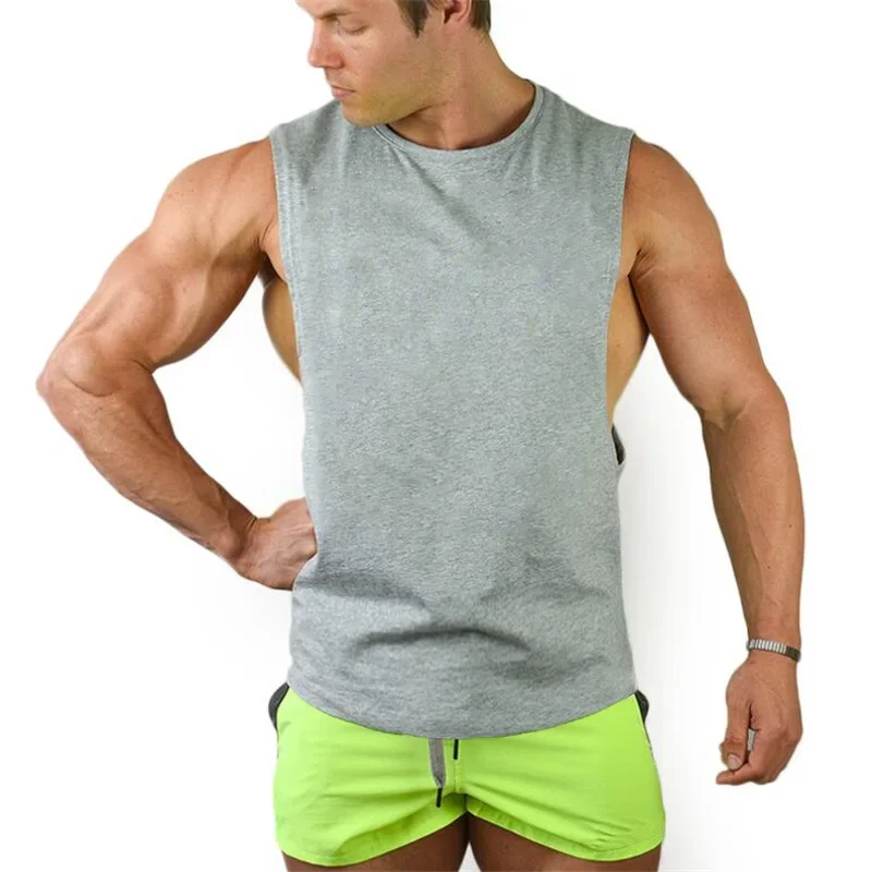 Summer Cotton Gym Clothing Mens Tank Tops Sleeveless Shirt Bodybuilding Equipment Fitness Singlets Mens Solid Stringer Tanktop