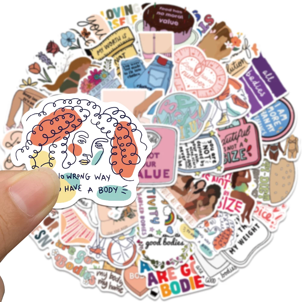 50pcs Body Positive Love Self English Graffiti Stickers for Girls Notebook Scrapbooking School Supplies Women Gift Stickers