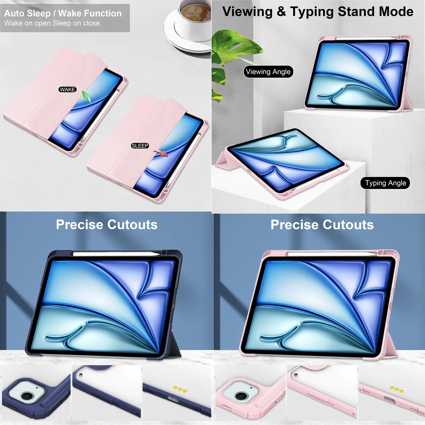 

Tablets case For iPad Air 13 2025 2024 Transparent Back PU Cover with Pen Location