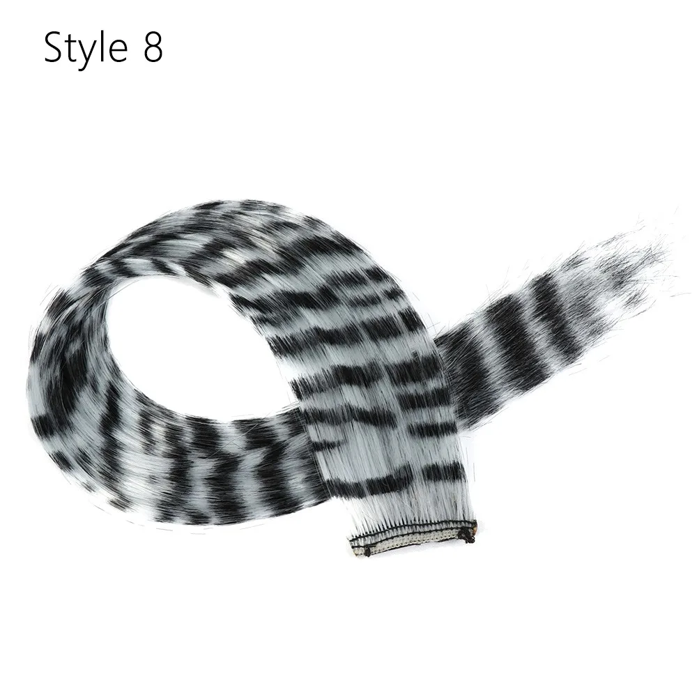 Stripe Printed Clip in Hair Extensions Colorful Straight Hair Highlights Synthetic 18 Inches Wig Hairpieces for Daily Use Party