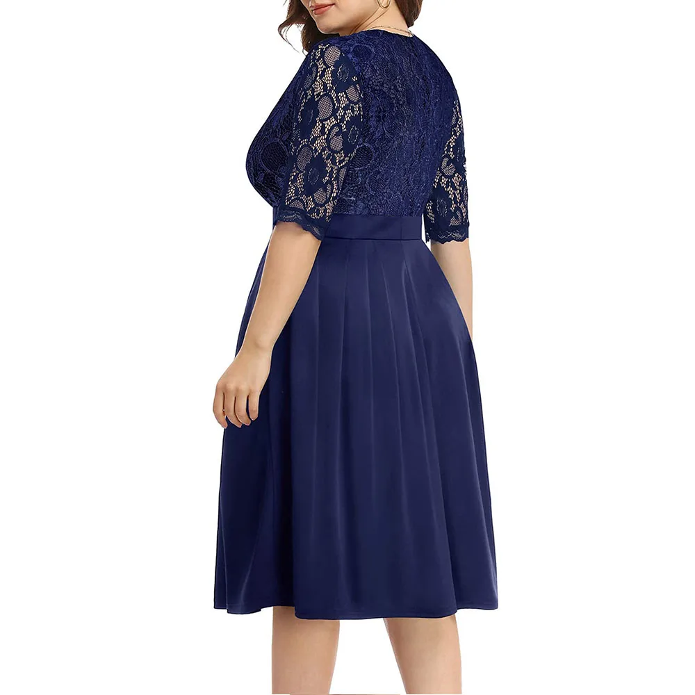 PYL-Robe mi-longue à volants en dentelle, grande taille, col en V, imprimé floral, coupe couvertes, tenue de soirée, cocktail, salle de bain, été 2024