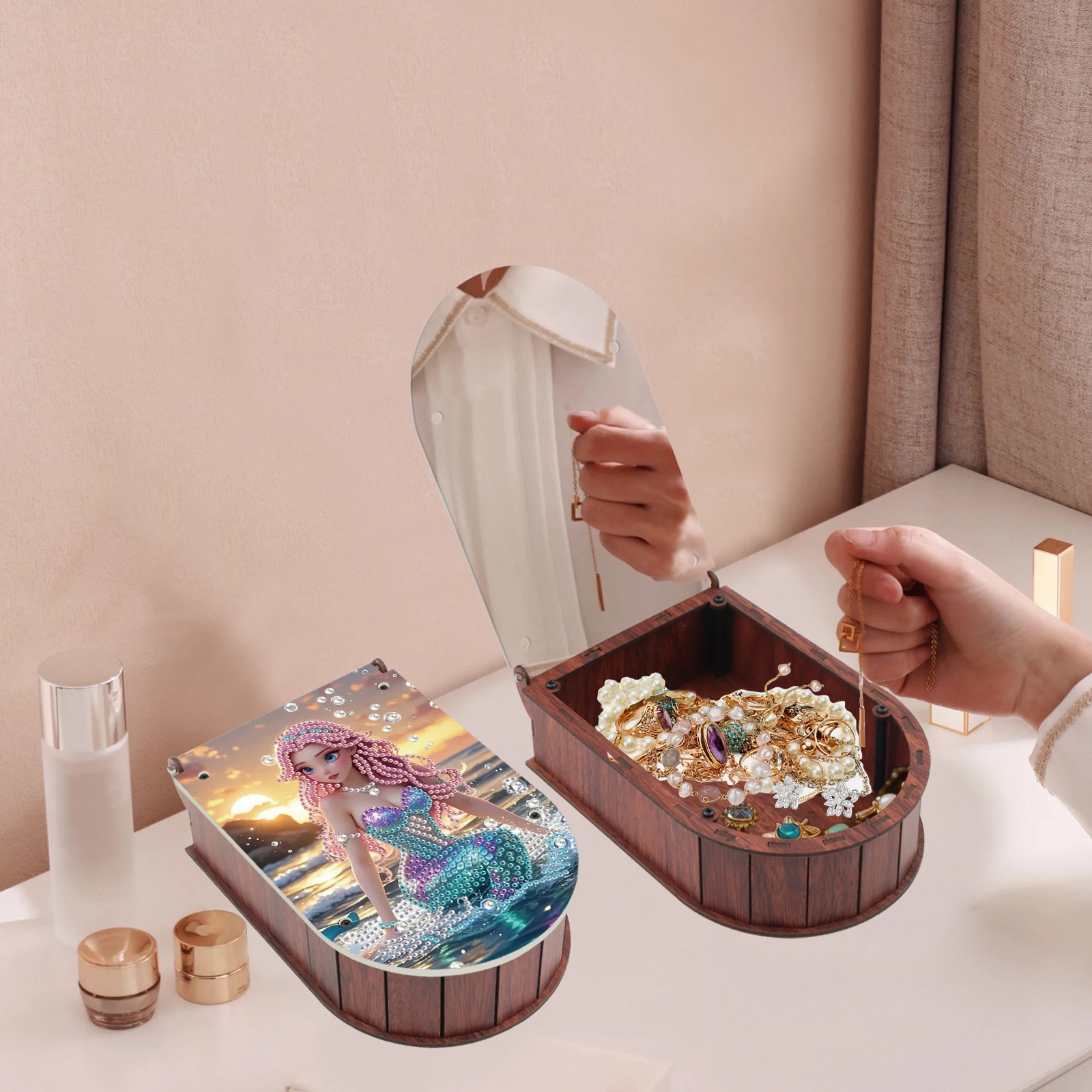 Diamond Painting Curved Storage Box Kits,Cute mermaid Diamond Art Special Shape Diamond Ornaments Storage Box Decor Home Gifts view 6