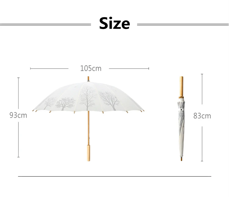 16-bone Long Handle Parasol Retro Art Wooden Handle Umbrella Chinese Style Sunny Umbrella Rain Gear