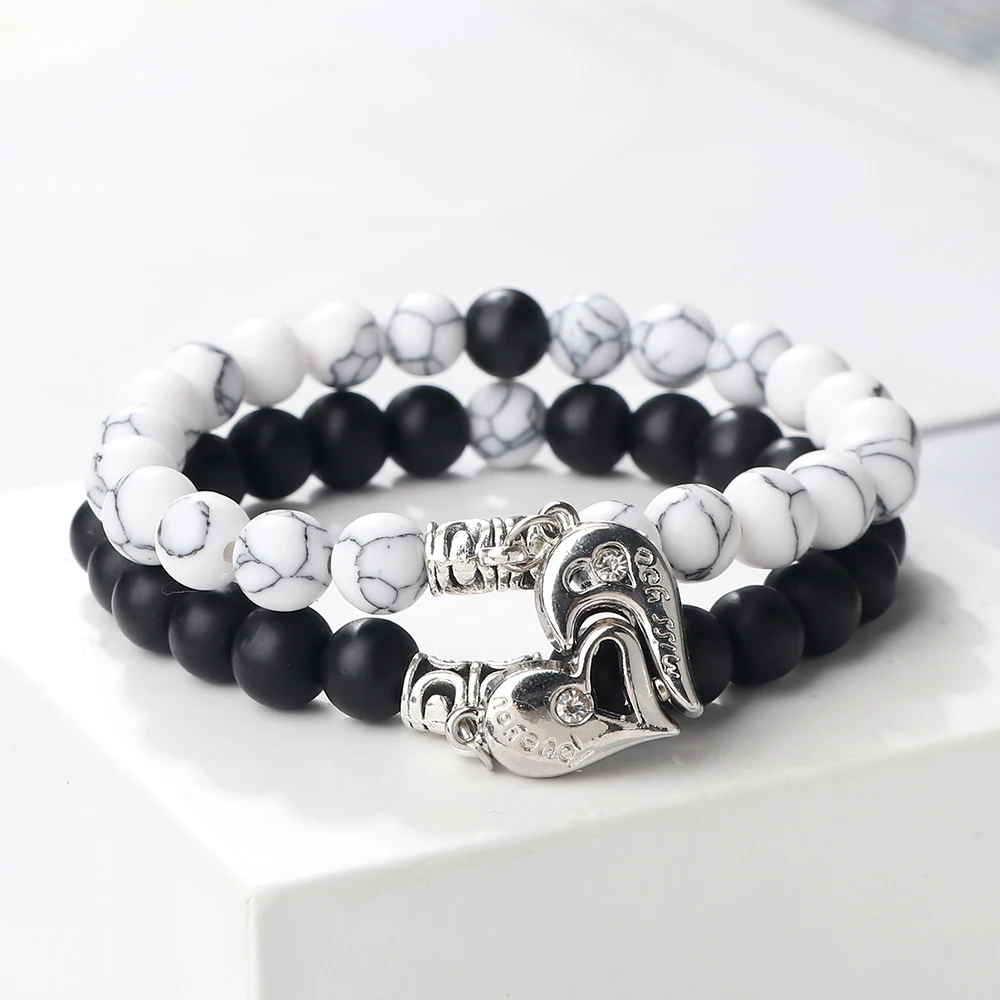 Fashion Magnet Couple Bracelets Love Heart Magnetic Bracelets Natural Stone Malachite Lava Onyx Beads Energy Bangle Jewelry Gift