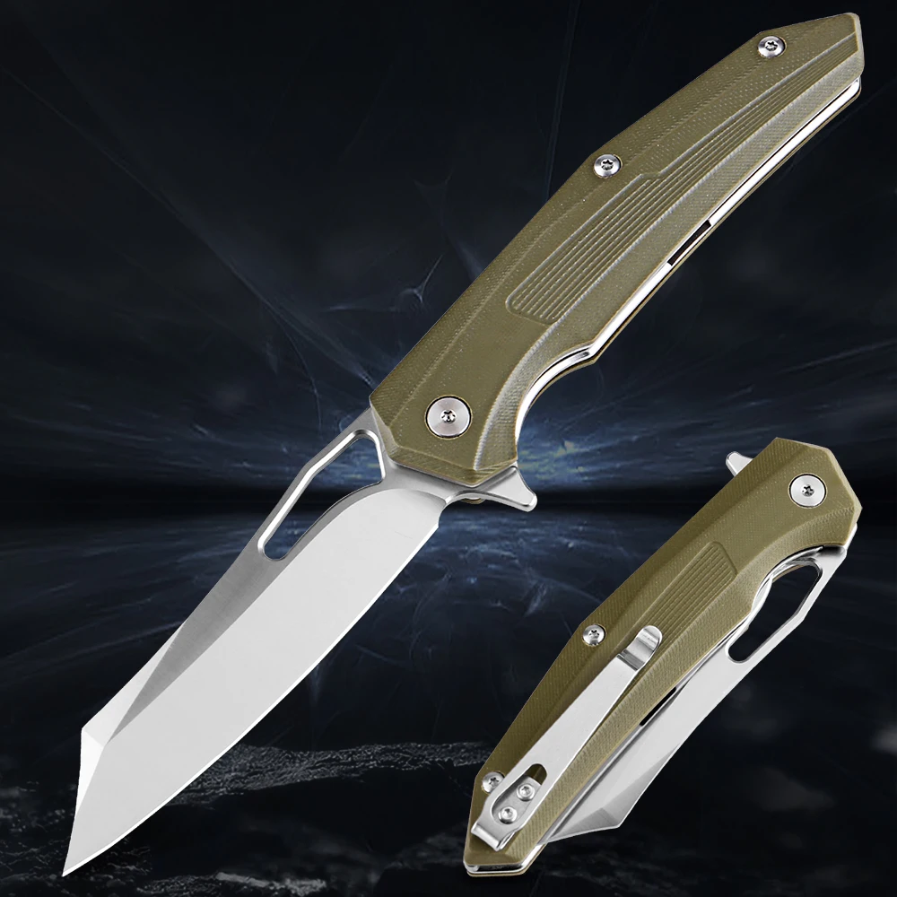 

Outdoor Tactics Folding Knife Sharp Camping Survival Hiking Knives D2 Steel Blade G10 Handle EDC Knife with Pocket Clip for Men