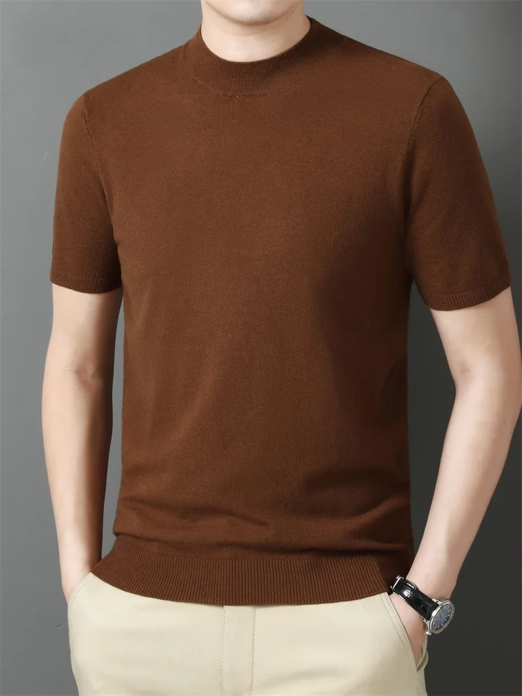 

Мужская шерстяная трикотажная футболка с высоким воротником ort Sve Pure Color Busin, повседневная свободная посадка, весенне-осенняя одежда