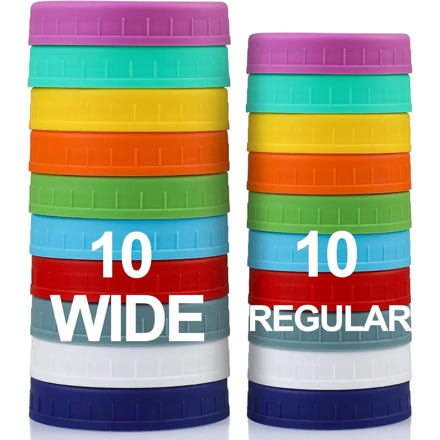 

AOZITA 10 WIDE Mouth and 10 REGULAR Mouth Mason Jar Lids - 20 Pack Food Grade Plastic Mason Jar Caps for Ball Kerr and More Can