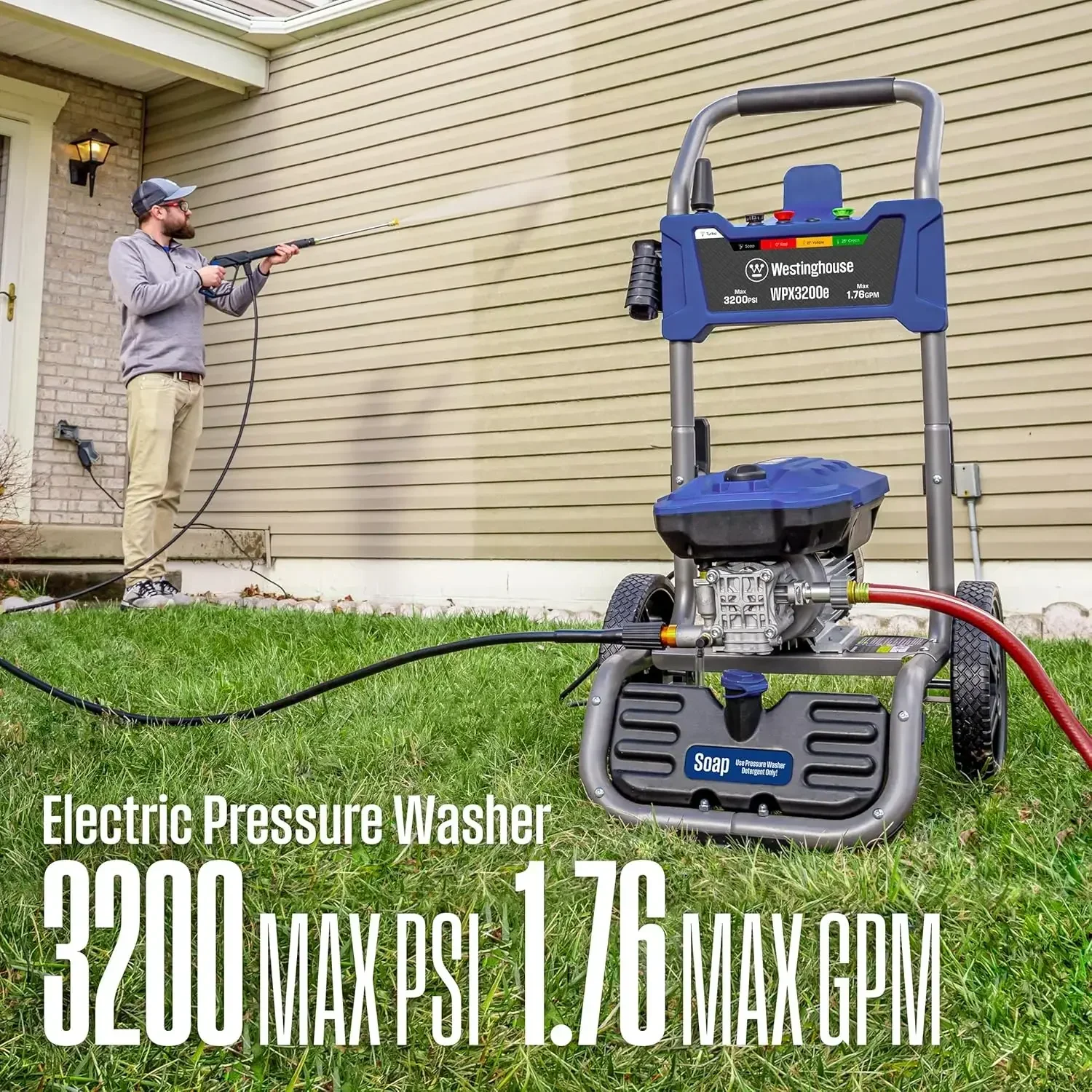 WPX3200e 전기 압력 세척기, 3200 PSI 및 1.76 Max GPM, 유도 모터, 온보드 비누 탱크, 스프레이건 및 Wan