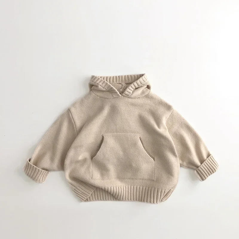 

Boys Sweaters Hoodie Knit Pullover Loose Style Girl Hoodied Front Pocket Knitwear