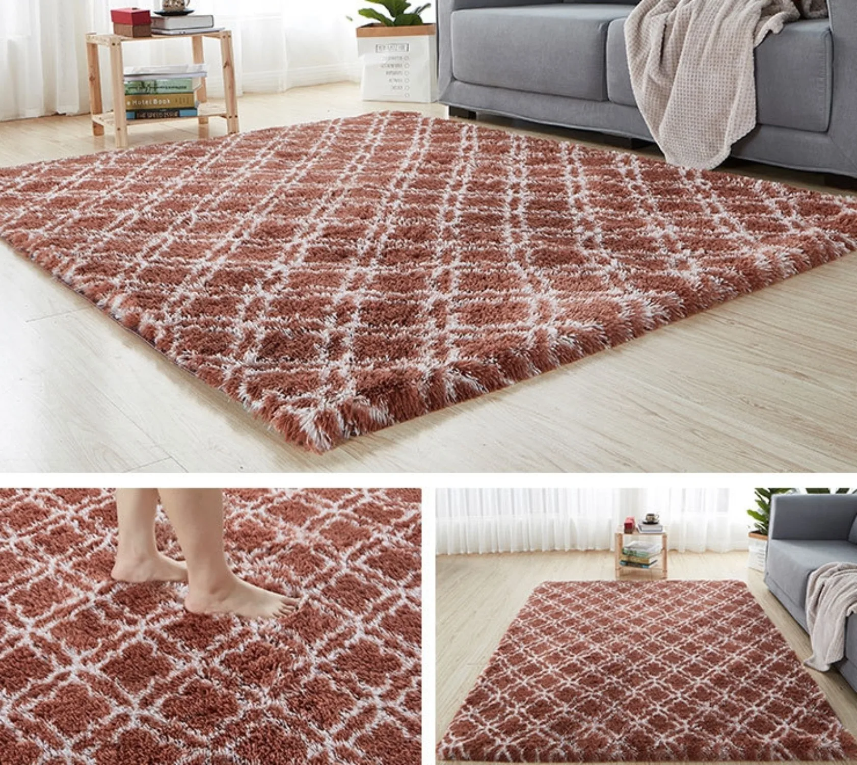 Shag Area Rugs for Living Room Upgrade Anti-Skid Rectangular Cozy Rug Indoor Floor Carpet for Bedroom Home Decor Aesthetic