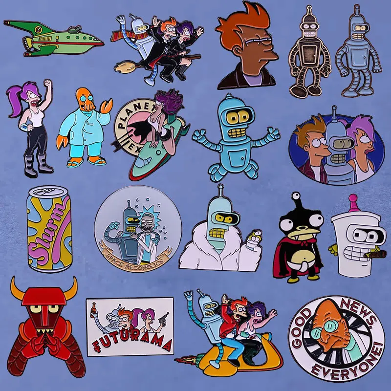 Alfileres de solapa de Anime Futuramas de TV divertidos para mujer, broche esmaltado para mochila, insignias de dibujos animados, regalos de joyería de moda