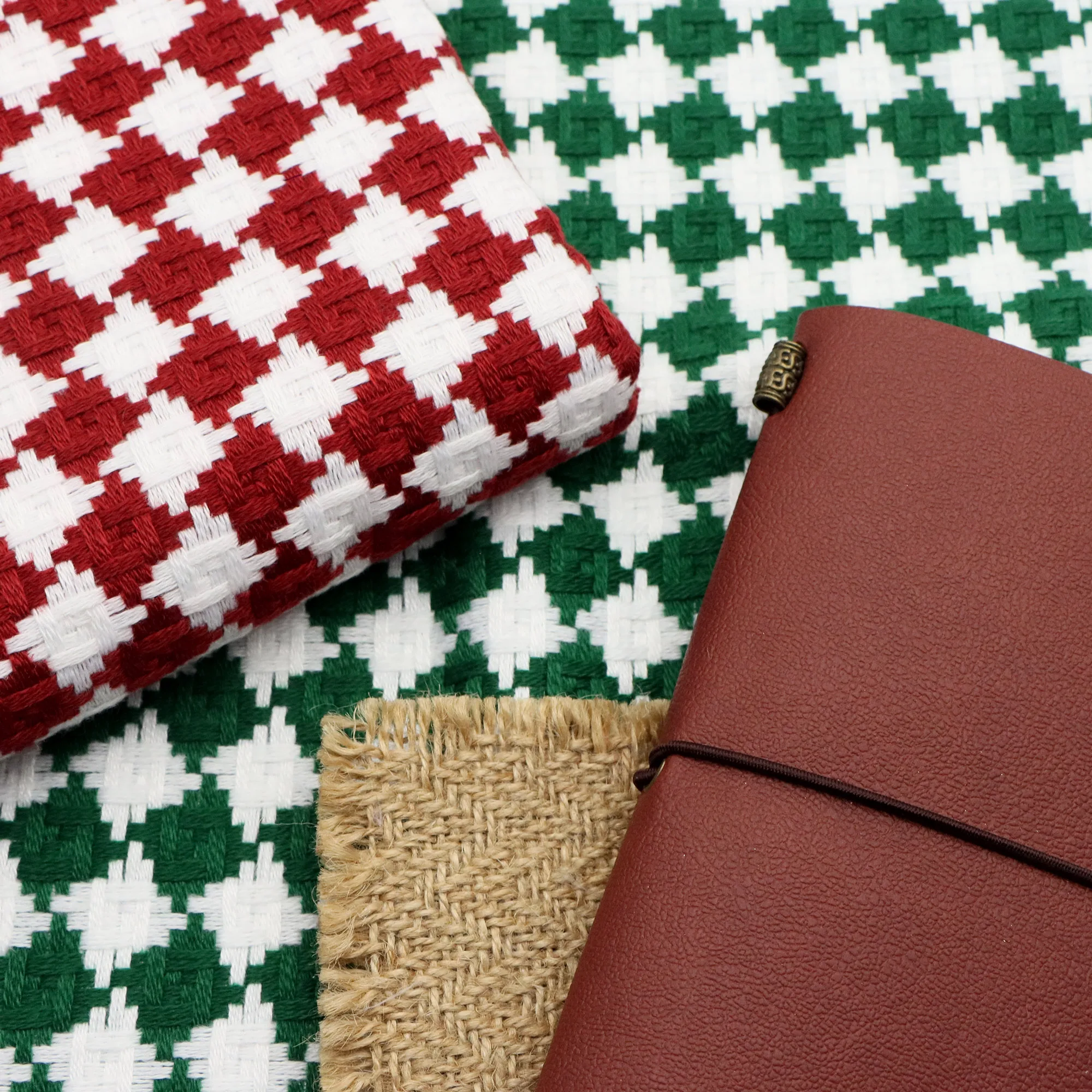 Pre-cut 1pc Christmas Woven plaid patten small fragrant style Fabric, 57.08x19.68 inch 100%Polyester Precut Fabric, Perfect