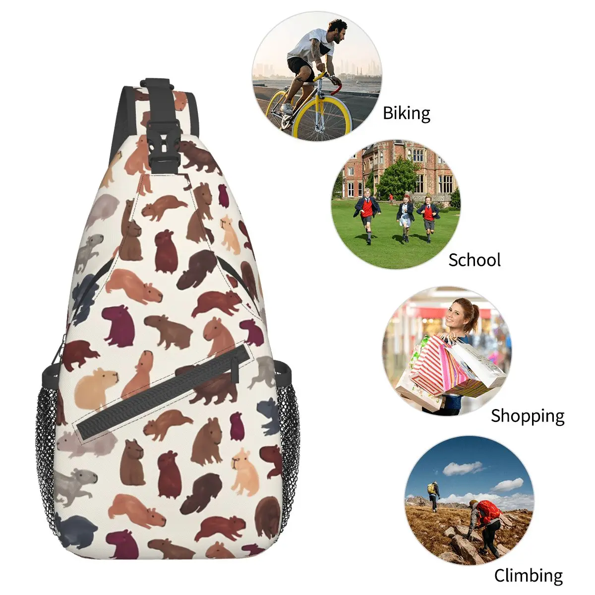 Happy Capys Crossbody torba na klatkę piersiową kieszenie plecak podróżny Messenger sport nastolatki torba na ramię Unisex