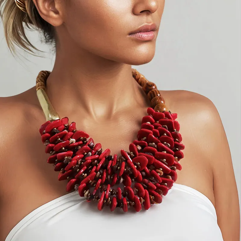 Statement-Perlenkette Mehrschichtig Handgefertigt für Damen Trendiger Partyschmuck