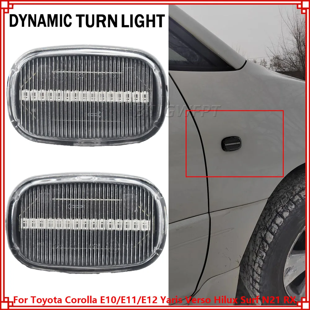 

2x Car Dynamic Led Side Marker Flowing Turn Signal Light Panel Lamp for Toyota Corolla E10/E11/E12 Yaris Verso Hilux Surf N21 RX