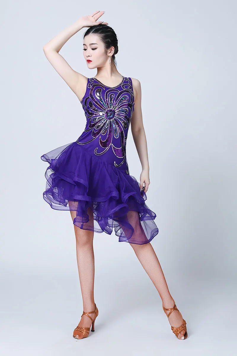 Women Latin Dance Dress for Women Stage Costumes New Latin Dress Performance Ballroom Dance Clothing Purple Blue