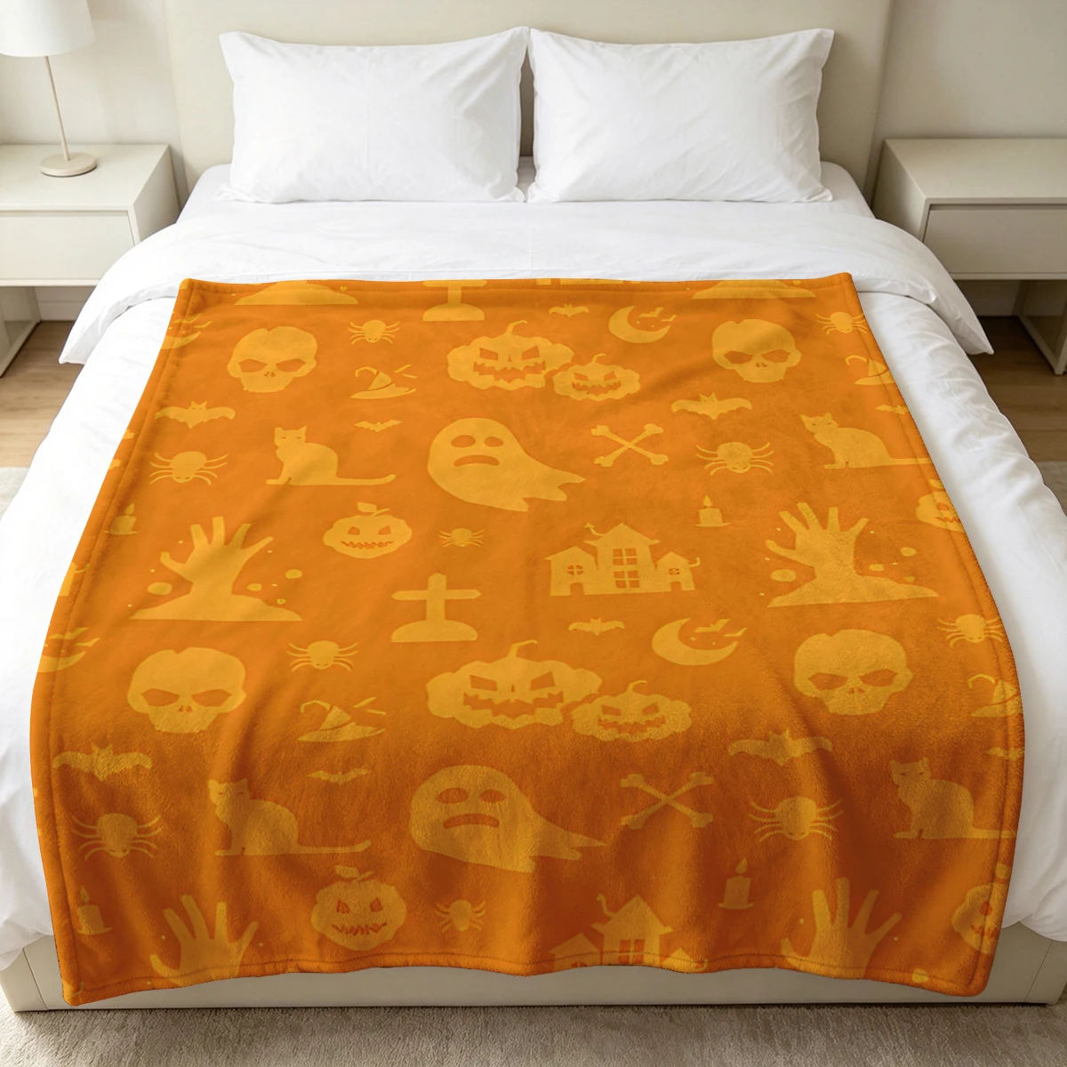 Orange Haunted Hand Cat Winter Summer Flannel Blanket Throw Fleece Soft Fuzzy Plush Cozy Fleece Blankets for Sofa Ideal Gifts