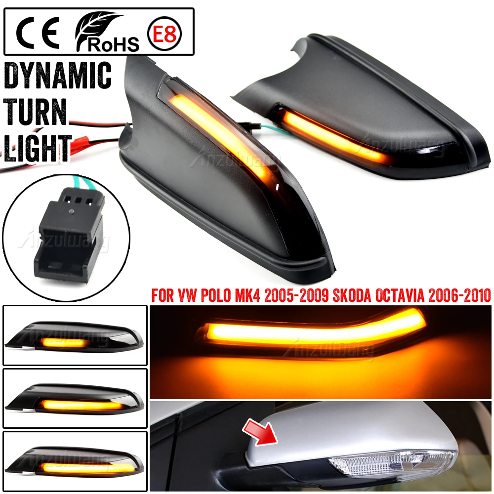 

Fit For Volkswagen Polo mk4 FL 05-09 For Skoda Octavia 04-10 LED Dynamic Rearview Turn Signal Mirror Indicator Blinker Light