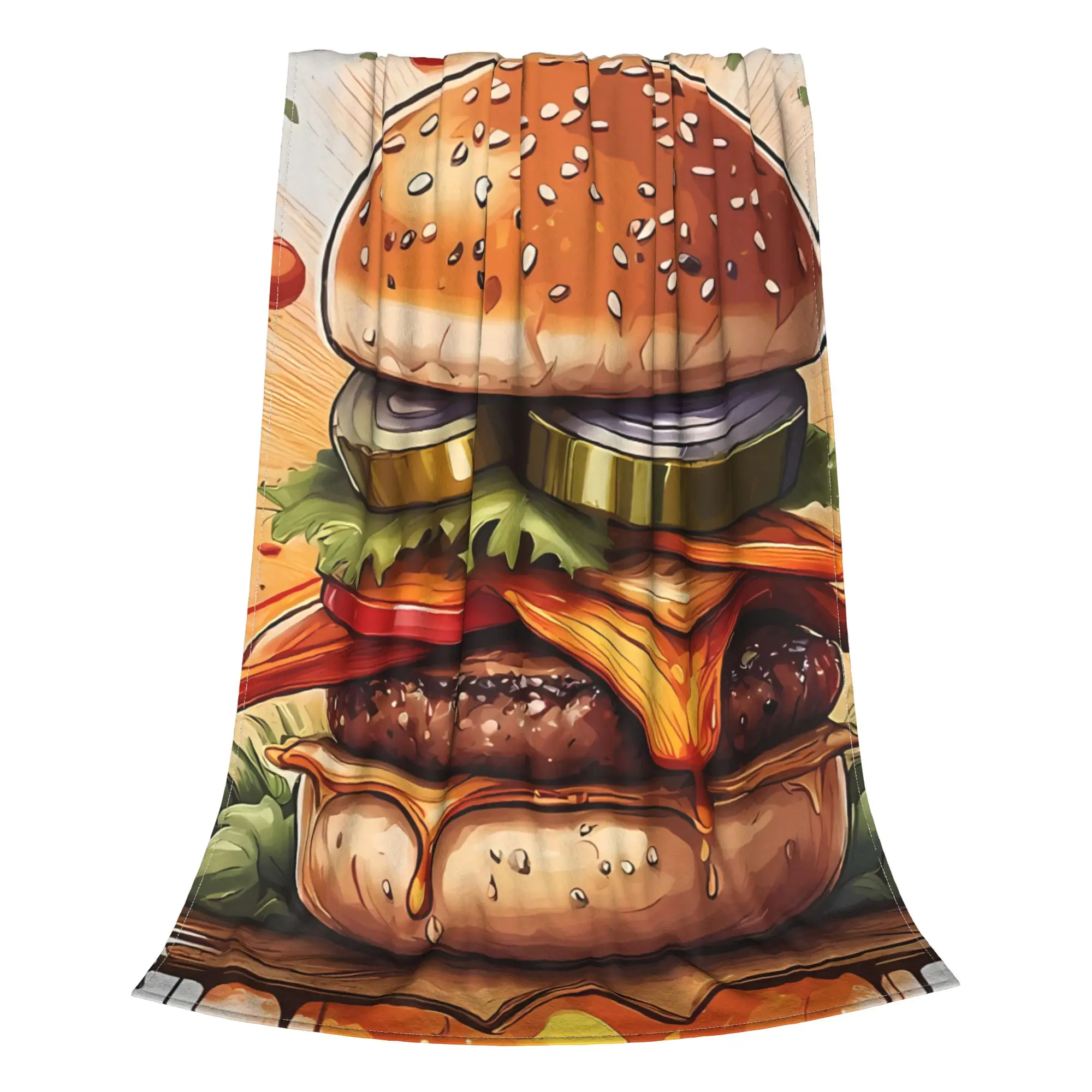 1PC Bite Into A Juicy Delight Hamburger Home Room Decorations Winter Blankets For Adults Bedding Home Interior Sofa Knee