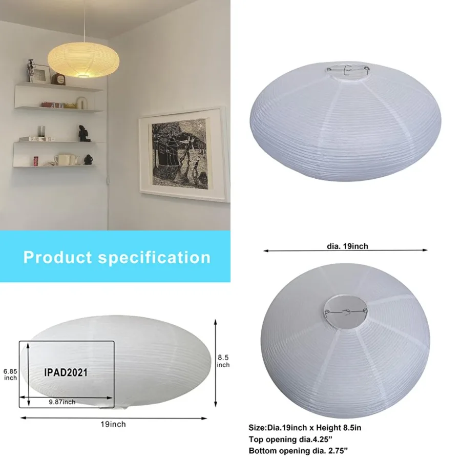 

2Pcs White Oval Paper Lantern Lampshade, 19" Paper Lanterns Pendant Light Shade, Chinese Lanterns for Living Room, Bedroom, Han